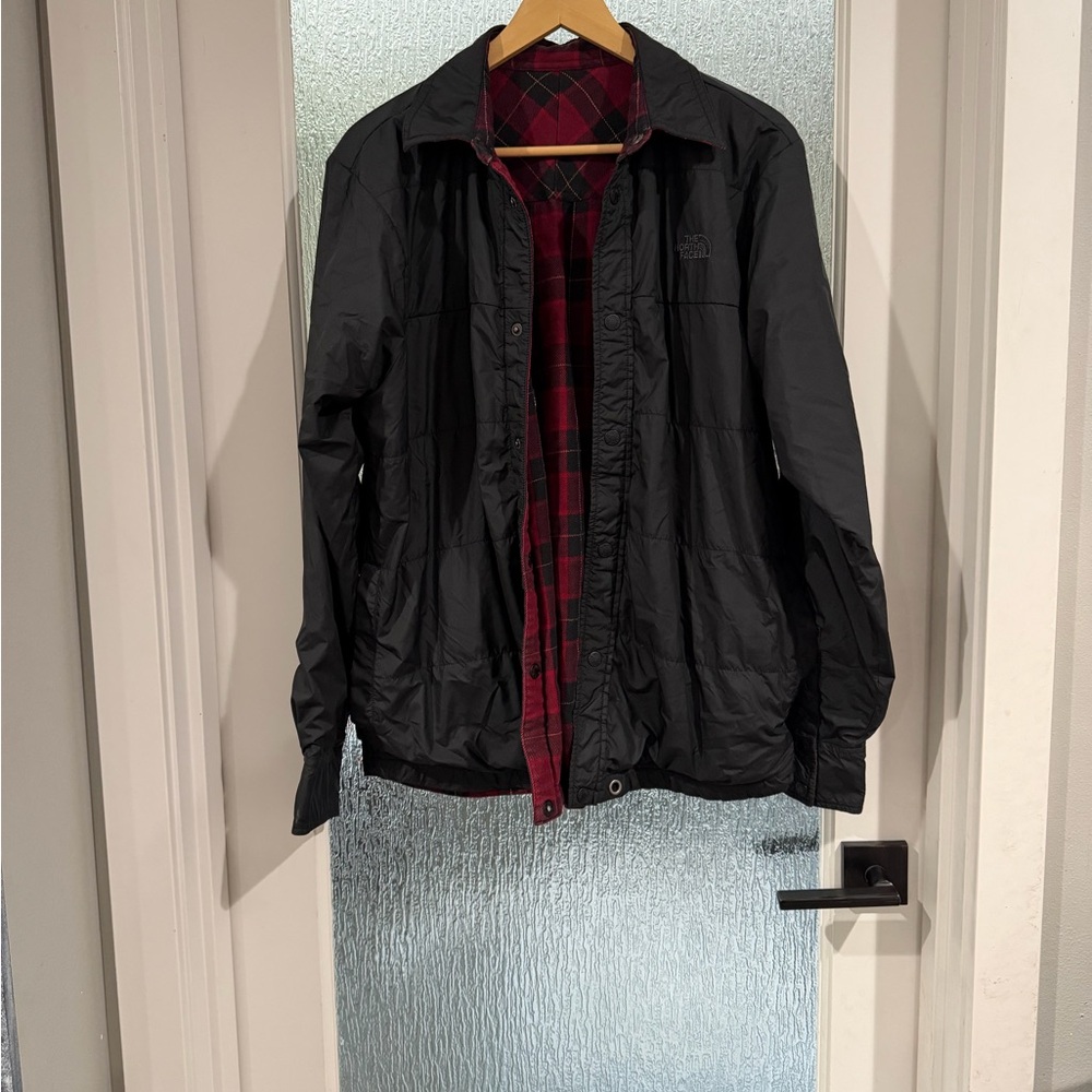 The North Face Black Jacket and Red Plaid Lining reversible